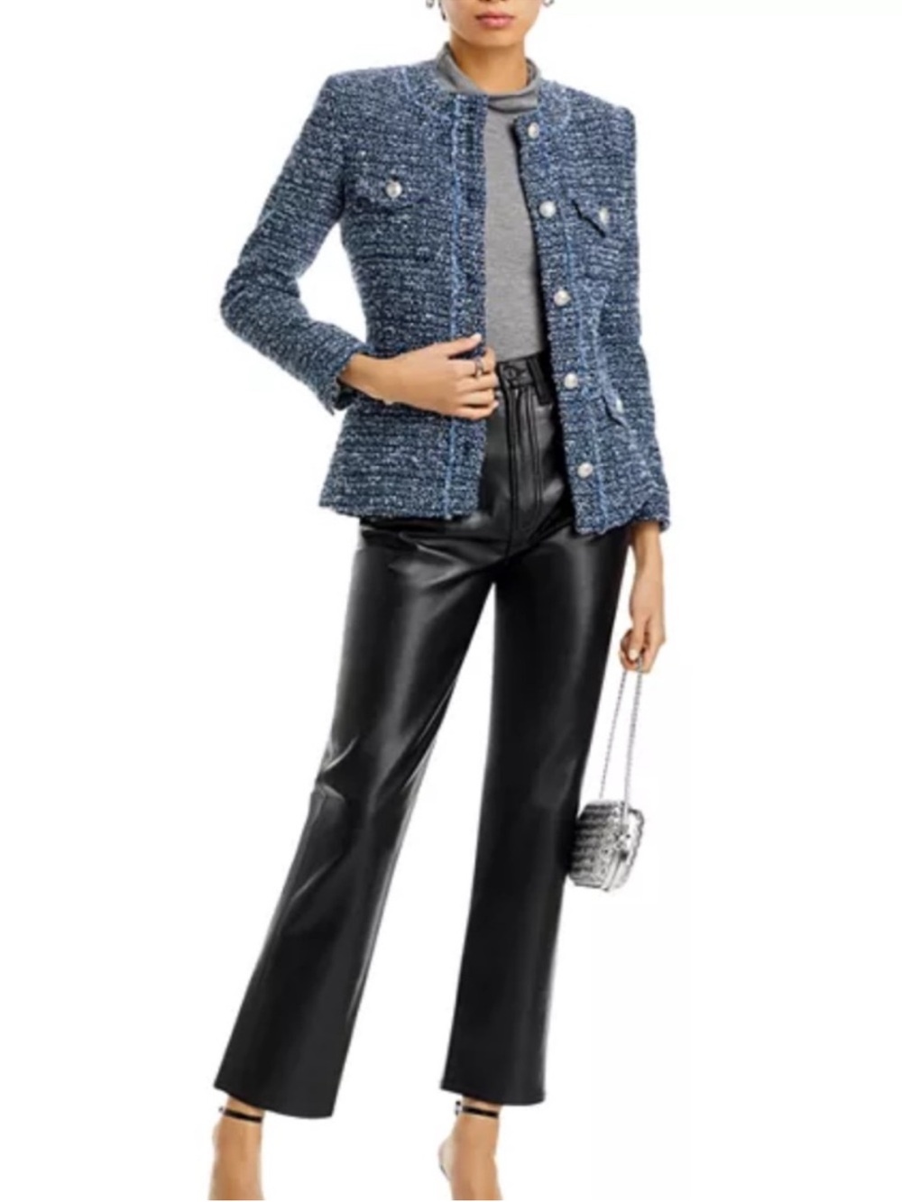 Generation Love LARSA Tweed Blue Collarless Blazer Jacket NWT NEW W TAGS Size XL